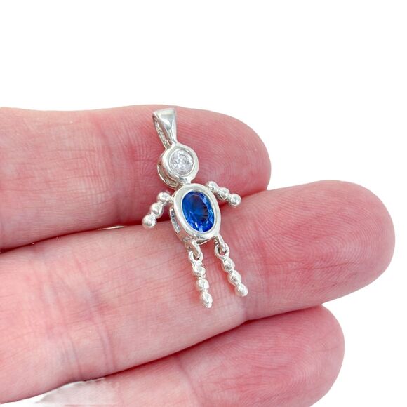 Vintage Sterling Silver 925 Blue Cubic Zirconia Boy Pendant - Picture 1 of 6
